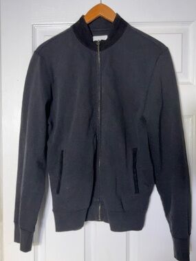 Billy Reid Suede Collar Zip Bomber Jacket Charcoal Gray Cotton Size S